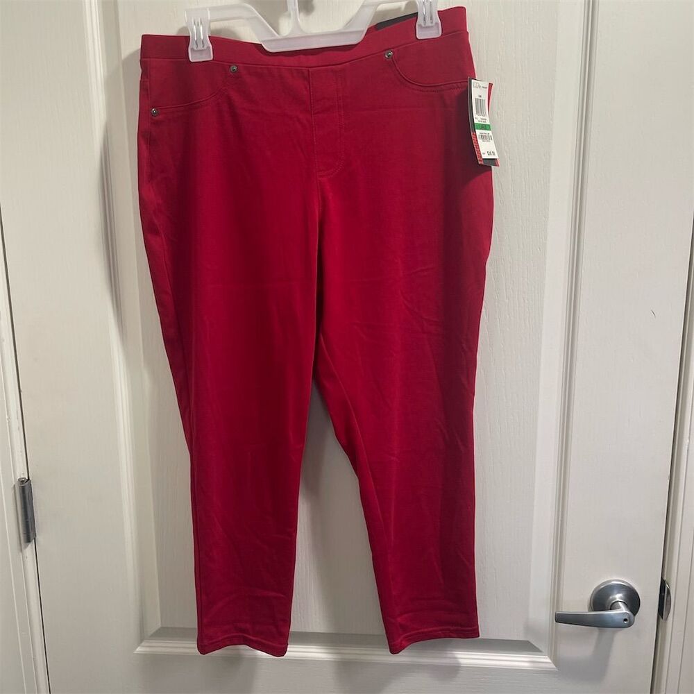 Style & Co Women's Red Capri Leggings Size Large Casual Stretchy (sku354)